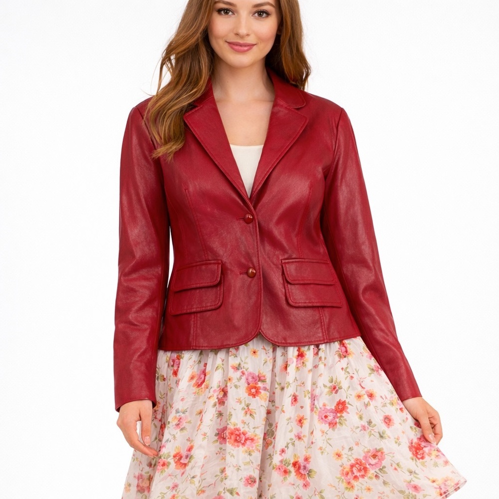 Vintage Pamela McCoy leather Blazer Jacket size L Red